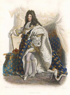 Людовик XIV де Бурбон (1638-1715) - французский монарх, "Король-солнце". Лист из серии Le Plutarque francais..., Париж, 1844-47 гг. 