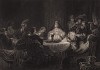 Пир Агасфера. Гравюра с картины Рембрандта. Картинные галереи Европы, т.3. Санкт-Петербург, 1864