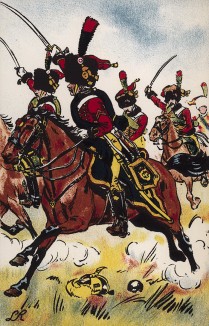 Конные егеря французской императорской гвардии атакуют в сражении при Аустерлице 5 декабря 1805 г. Коллекция Роберта фон Арнольди. Германия, 1911-29