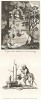 Фронтиспис и финальный лист художественного каталога, 1761. Вверху: Британия набирает воды из фонтана с бюстом Георга III и поливает Живопись, Скульптуру и Архитектуру. Внизу: обезьянка льет воду на «пеньки творчества» старых мастеров. Лондон, 1838