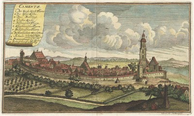 Город Каменц. Camentz (нем.). Гравировал Иоганн Георг Менцель в 1714 году