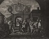 Ворота Кале, 1749. В 1748 г., делая зарисовки в Кале, Хогарт задержан французами по подозрению в шпионаже. «На память» об этом событии он рисует картину, слева изобразив себя. Ему на плечо уже опустилась тяжелая ладонь стражника. Геттинген, 1854