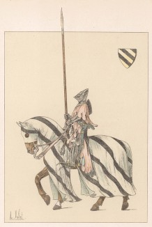 Французский рыцарь XIV века в полном вооружении (из "Иллюстрированной истории верховой езды", изданной в Париже в 1891 году)