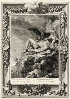 Орёл, клюющий печень Прометея (лист известной работы "Храм муз", изданной в Амстердаме в 1733 году)
