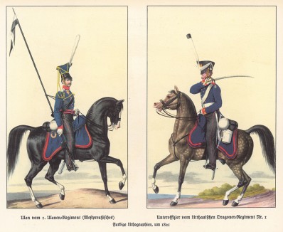 Прусские улан и драгун в 1821 году (из популярной в нацистской Германии работы Мартина Лезиуса Das Ehrenkleid des Soldaten... Берлин. 1936 год)