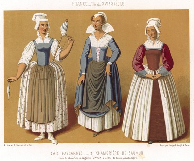 Костюмы французских горничных и крестьянок в XVI веке (из Les arts somptuaires... Париж. 1858 год)