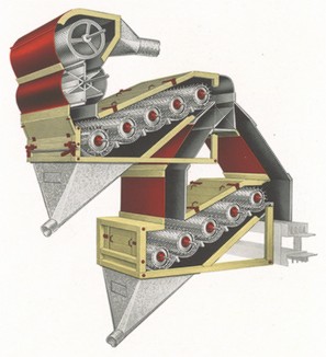 Хлопкоперерабатывающий конвеер. Иллюстрация из рекламного каталога Hardwicke-Etter Company. 