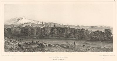 Вид на татарскую деревню Алушта 23 октября 1837 года (из Voyage dans la Russie Méridionale et la Crimée... Париж. 1848 год (лист 79))