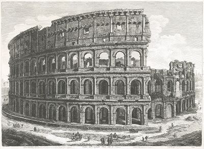Колизей, или амфитеатр Флавиев в Риме. Офорт из серии Le Antichita Romane Луиджи Россини, Рим, 1821