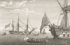 8 августа 1815 г. Низложенного Наполеона I переводят с корабля "Беллерофонт" на борт английского фрегата "Нортумберленд", следующего на остров Святой Елены. Гравюра из альбома Campagnes des francais sous le Consulat et L'Empire. Париж, 1834