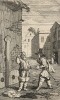 Гудибрас в печали. Сцена 3. Освобожденный из плена, но лишенный всех пожитков, Гудибрас размышляет, что делать дальше. Иллюстрация к поэме «Гудибрас». Лондон, 1732