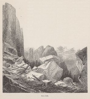 Скалы Ледяной горы. Йосемити, штат Калифорния. Лист из издания "Picturesque America", т.I, Нью-Йорк, 1872.