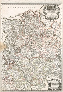 Вестфалия. Le cercle de Westphalie divisé en tous ses estats et souverainetés... Карту составил королевский картограф Гийом Сансон в Париже в 1675 г.