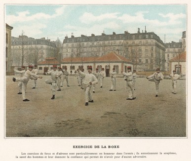 Французские пехотинцы выполняют гимнастические упражнения. L'Album militaire. Livraison №1. Infanterie. Serviсe interieur. Париж, 1890