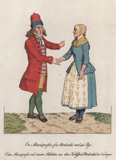 Норвежцы в национальных костюмах. Norske Folkedrakter, л.39. Стокгольм, 1812