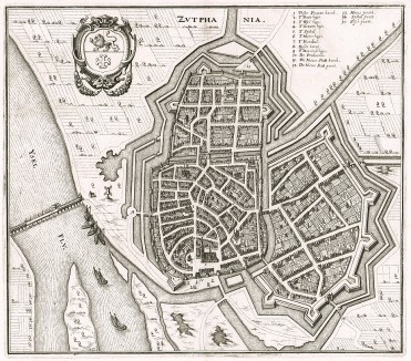 Город Зютфен. Zutphania. План составил Маттеус Мериан. Франкфурт-на-Майне, 1695