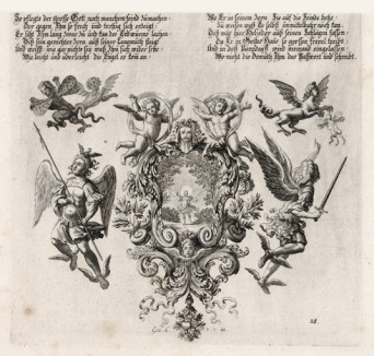 Огненный ангел охраняет древо жизни (из Biblisches Engel- und Kunstwerk -- шедевра германского барокко. Гравировал неподражаемый Иоганн Ульрих Краусс в Аугсбурге в 1694 году)
