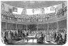 Выступление с речью английского писателя Чарльза Джона Гаффама Диккенса (1812 -- 1870) на званом вечере в Ливерпульском институте механики, основанном в 1825 году (The Illustrated London News №96 от 02/03/1844 г.)