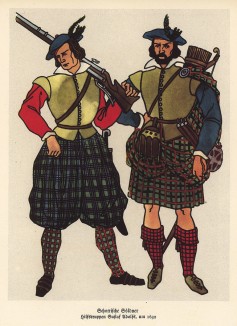Шотландские солдаты армии шведского короля Густава Адольфа в 1632 году (из популярной в нацистской Германии работы Мартина Лезиуса Das Ehrenkleid des Soldaten... Берлин. 1936 год)