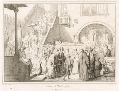 Похороны знаменитого венецианского полководца командора Карло Дзено 8 марта 1418 года. Storia Veneta, л.68. Венеция, 1864