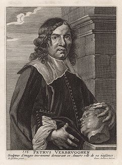 Питер Вербрюгген I (1615 -- 1686 гг.) -- фламандский скульптор и медальер. Гравюра Конрада Лауверса с оригинала Эразма Квеллина. 