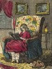Девочка Сьюзен читает книгу. Гравюра из детской книги "Rich and Poor...", изданной в США, 1850