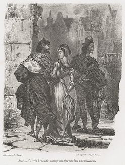 Встреча Фауста и Маргариты. Иллюстрация Эжена Делакруа к "Фаусту" Гете, 1827 год. 