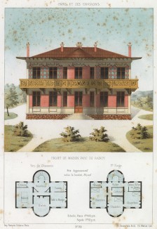 Проект дома в Ле-Ренси с ажурным деревянным балконом по периметру (из популярного у парижских архитекторов 1880-х Nouvelles maisons de campagne...)