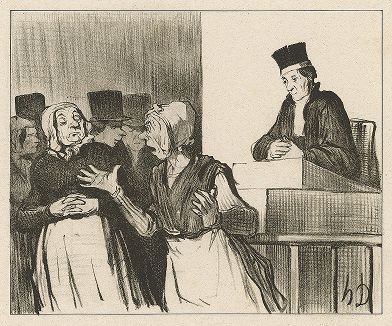 Господин судья вынес свой вердикт и стороны признаны примирившимися. Литография Оноре Домье из серии "Les Gens de justice", 1845-48 гг. 