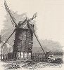 Ветряная мельница напротив Детройта на реке Детройт-ривер, штат Мичиган. Лист из издания "Picturesque America", т.I, Нью-Йорк, 1872.