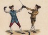Стойка после обезоруживания удара из третьей позиции (лист 37 знаменитого учебника по фехтованию Доменико Анджело, изданного в 1763 году в Лондоне). Репринт 1968 года.