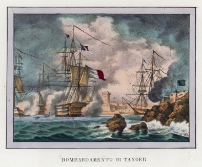 Бомбардировка Танжера французским флотом 6 августа 1844 года (иллюстрация к L'Africa francese... - хронике французских колониальных захватов в Северной Африке, изданной во Флоренции в 1846 году)