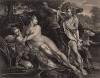 Адонис и Венера. Гравюра с картины Аннибале Карраччи. Картинные галереи Европы, т.3. Санкт-Петербург, 1864