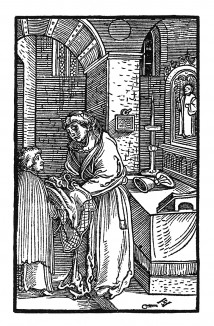 Подготовка к первому причастию. Иллюстрация Ганса Шауфелейна к Via Felicitatis. Издал Johann Miller, Аугсбург, 1513