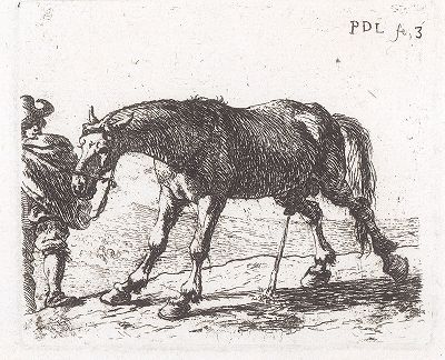 Лошадь, справляющая нужду. Лист № 3 из сюиты Питера ван Лара, посвященной лошадям. 