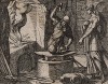 Бог Вулкан куёт доспехи Ахилла. Гравировал Антонио Темпеста для своей знаменитой серии "Метаморфозы" Овидия, л.118. Амстердам, 1606