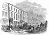 Зрители и участники популярного в Англии вида скачек -- стипл-чейза, проводимых в графстве Нортгемптоншир, заполнившие площадь перед постоялым двором, дожидаясь начала состязания (The Illustrated London News №101 от 06/04/1844 г.)