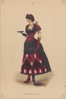 Маскарадный костюм "Монте Карло". Лист из издания "Fancy Dresses Described; Or, What to Wear at Fancy Balls", Лондон, 1887 год