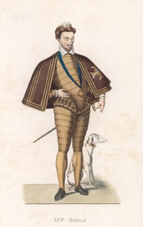 Король Франции Генрих III (1551--1589) (лист 80 работы Жоржа Дюплесси "Исторический костюм XVI -- XVIII веков", роскошно изданной в Париже в 1867 году)