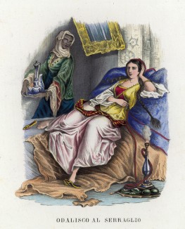 Одалиска, скучающая в серале (иллюстрация к L'Africa francese... - хронике французских колониальных захватов в Северной Африке, изданной во Флоренции в 1846 году)