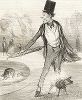 Господин Кокле на прогулке в Люксембургском саду. Литография Оноре Домье из серии "Один день из жизни холостяка", опубликованная в журнале Le Charivari, 1839 год
