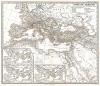 Римская империя от битвы при Акциуме в 31 г. до н. э. до правления императора Диоклетиана (245—313 гг. н. э.). Карта из "Atlas Antiquus" (Древний атлас) Карла Шпрюнера и Теодора Менке, Гота, 1865 год