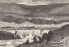 Лососёвый водопад на реке Коламбиа-ривер. Лист из издания "Picturesque America", т.I, Нью-Йорк, 1872.
