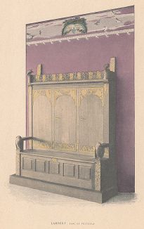 Ламбер. Скамья-диван резного дерева для прихожей. Art Decoratif - documents d'atelier. Париж, 1900-е годы