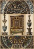 Эмаль, фаянс и резьба по металлу французских мастеров, хранящиеся в музеях Лувра (лист 67 альбома "Сокровищница орнаментов...", изданного в Штутгарте в 1889 году)