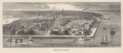 Вид на Чарльстон со стороны бухты, штат Южная Каролина. Лист из издания "Picturesque America", т.I, Нью-Йорк, 1872.