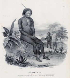 Портрет аборигена Новой Ирландии (лист 30 второго тома работы профессора Шинца Naturgeschichte und Abbildungen der Menschen und Säugethiere..., вышедшей в Цюрихе в 1840 году)
