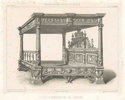 Кровать по эскизам Адриана де Вриса, XVI век. Meubles religieux et civils..., Париж, 1864-74 гг. 