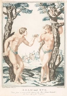 Адам и Ева. Гравюра выдающегося мастера Джозефа Стратта с оригинала Рафаэля.