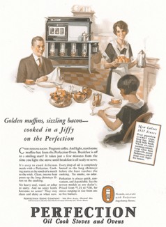 Бодрый завтрак американской семьи. Реклама компании Perfection Stove Co. 